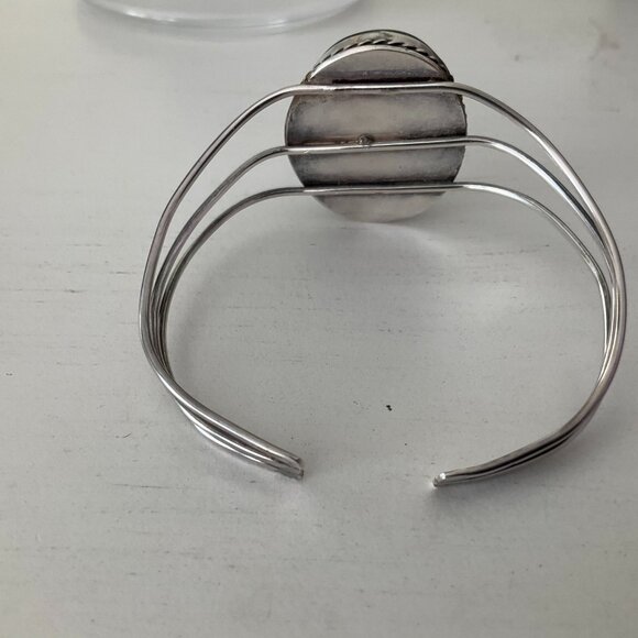 Wide Navajo Silver Strand Bracelet With Large Onyx Stone By  Silver and onyx bracelet, large stone